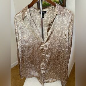 Japna Cream Satin Blouse with Leopard Print